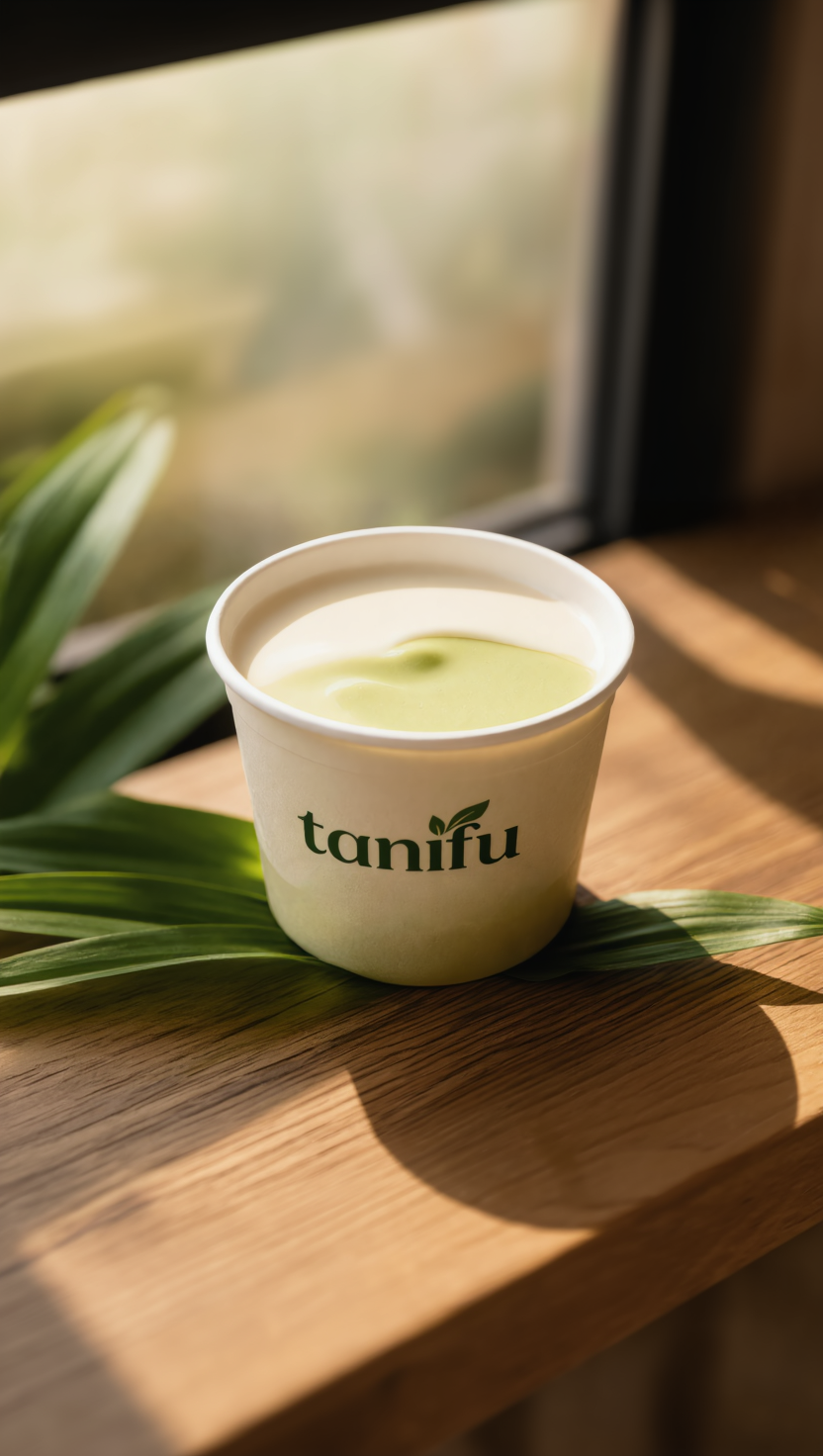 Ly TANIFU cùng lá dứa, nắng làm nổi lớp sữa mỏng